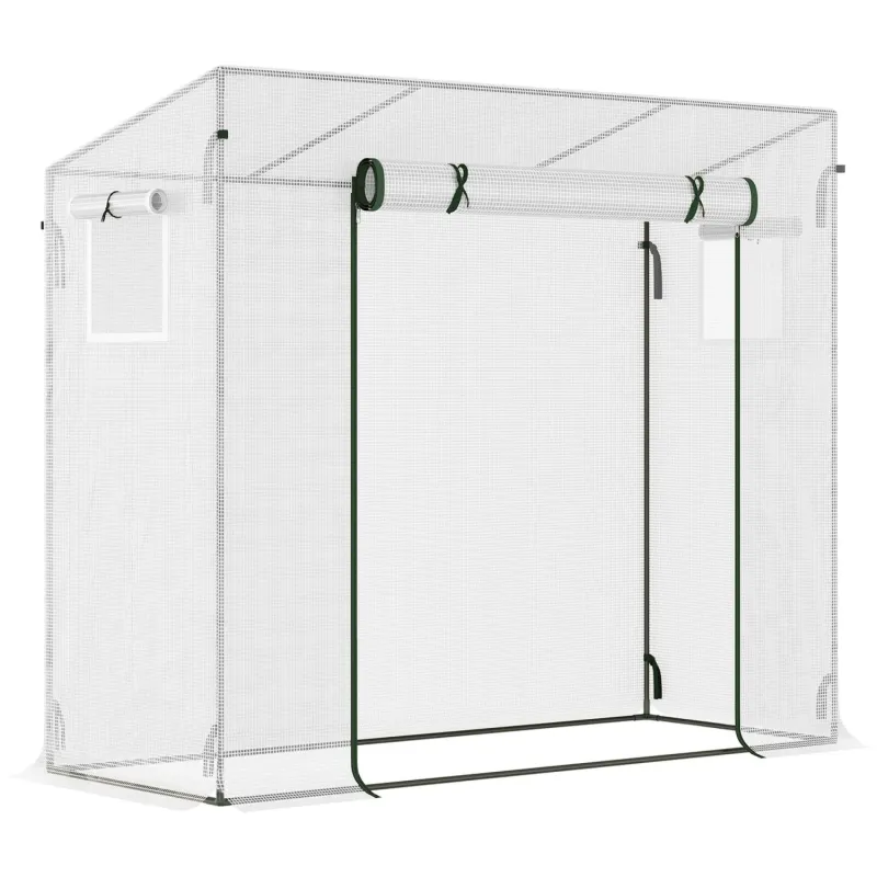 200cm Walk-in Garden Polytunnel Greenhouse with Steel Frame - White