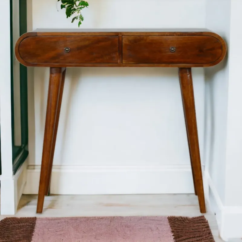London Solid Mango Wood 2 Drawer Console Table - Chestnut