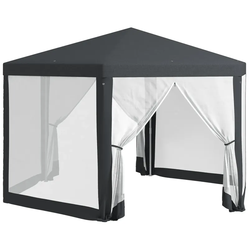 4m Hexagon Pop-Up Gazebo with Mesh Side Walls - Dark Grey