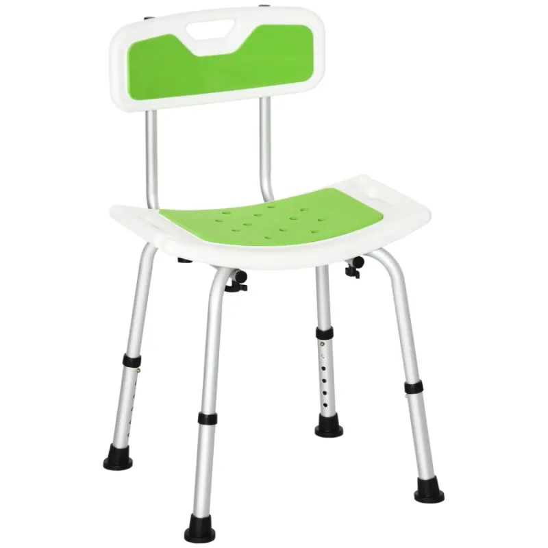 Height Adjustable Shower Stool with Backrest - Green
