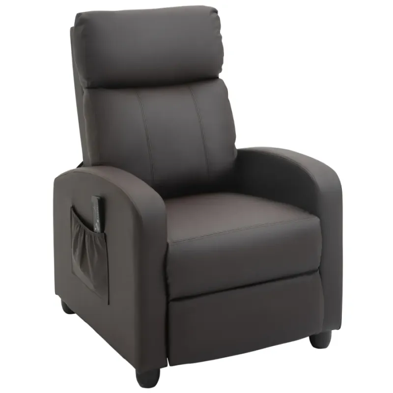 Massage Faux Leather Push Back Recliner Armchair, Brown
