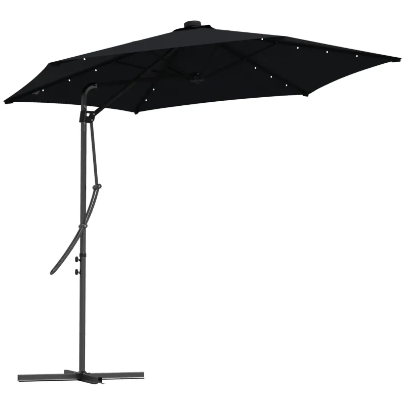 3m Solar LED Cantilever Parasol with Cover - Black
