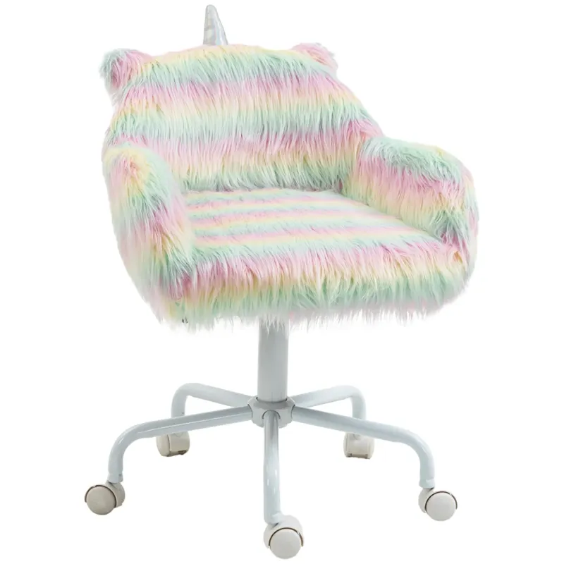 Home Office Chair with Fluffy Unicorn Design - Colourful
