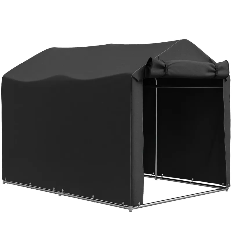 Galvanised Metal and PE Garden Storage Tent, 2.2 x 1.6m, in Black, with Roll-up Zipper Door
