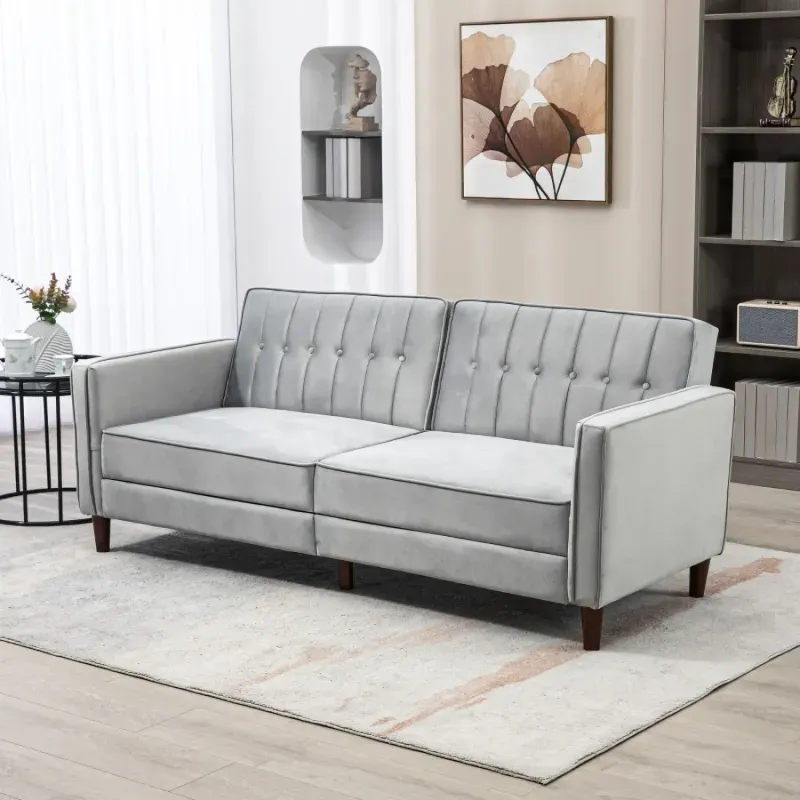 Modern 3-Seater Velvet-Touch Sofa Bed with Adjustable Split Back - Light Grey