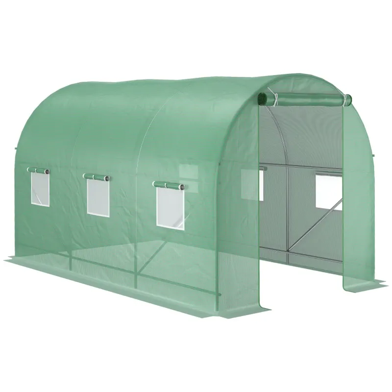 3.5 x 2m Walk-In Polytunnel Greenhouse with Steel Frame - Green