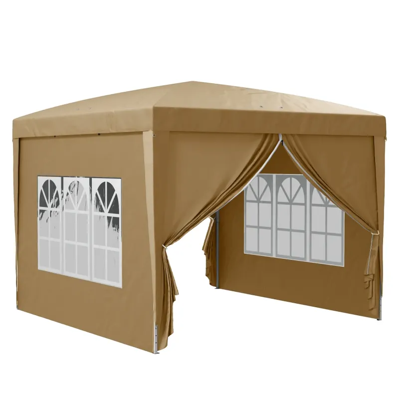 3 x 3m Pop-Up Gazebo with 4 Removable Side Walls - Khaki