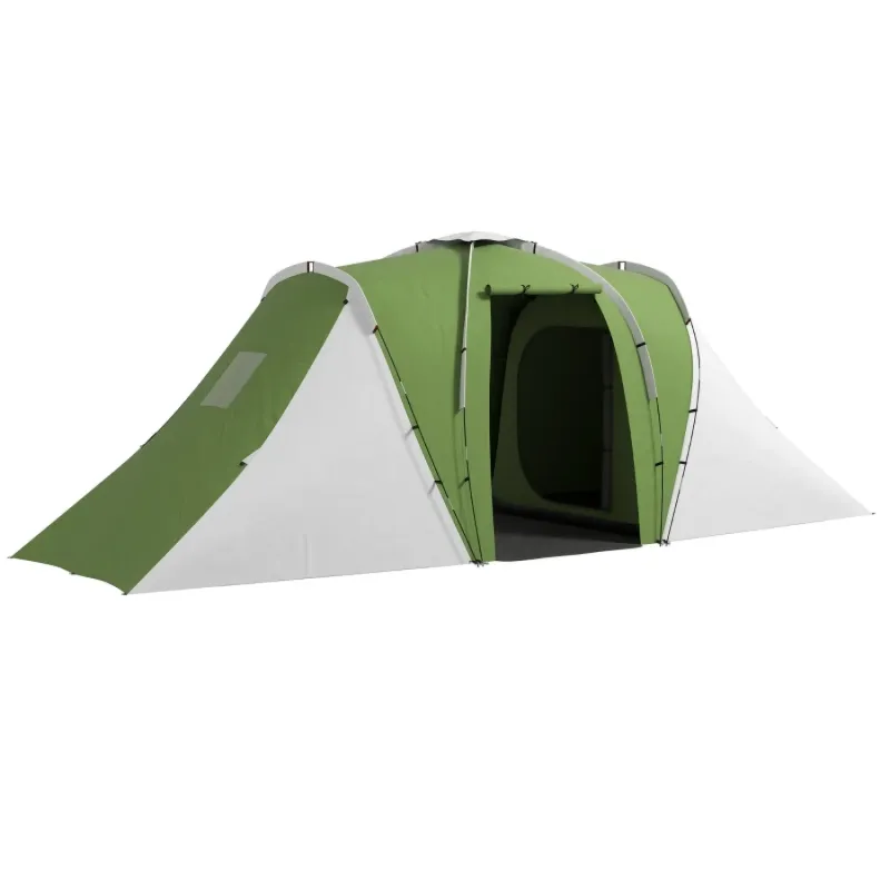Large 4-6 Man Tunnel Camping Tent with 2 Bedrooms and Living Area - Green