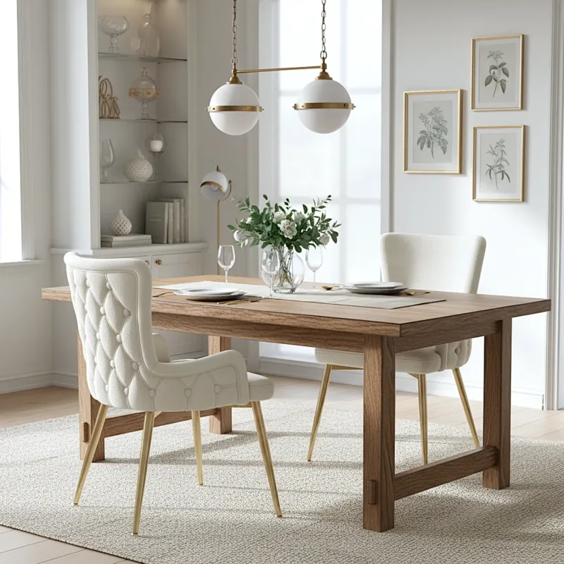 Set of 2 Velvet Dining Chairs with Gold Metal Legs, Beige