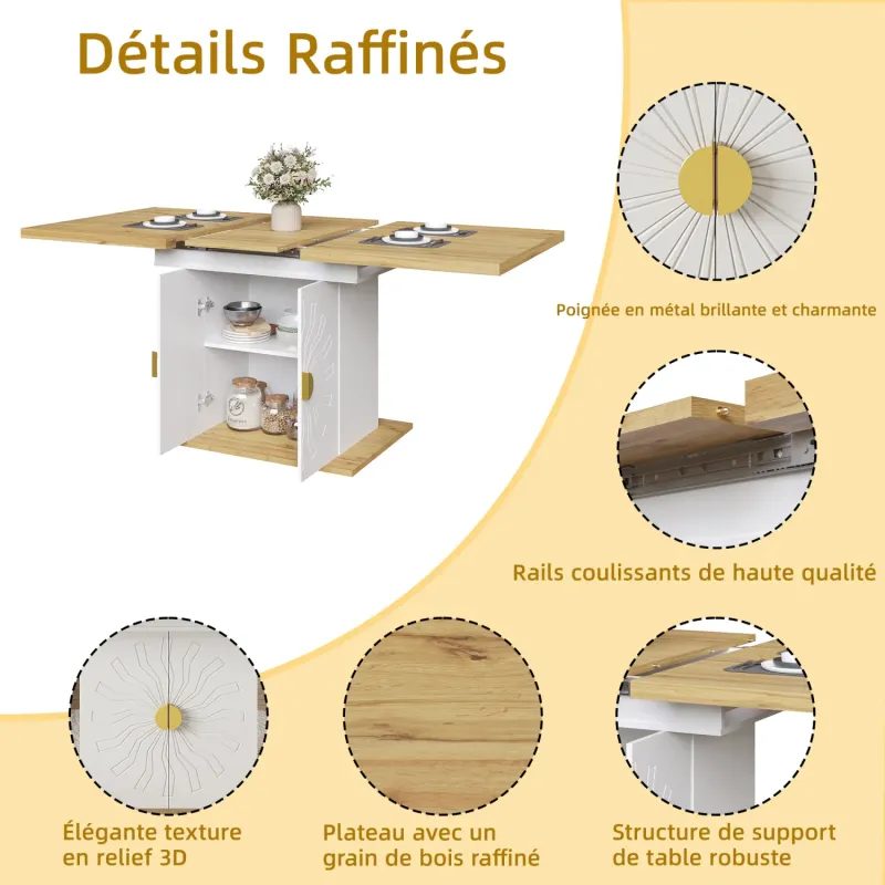 Extending Dining Table with Integrated Storage Shelves and Sun-Relief Detail, 110-140cm