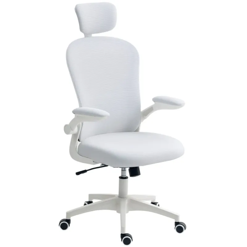 Ergonomic Mesh Office Chair with Multi-Adjustable Lumbar Support and Headrest - White