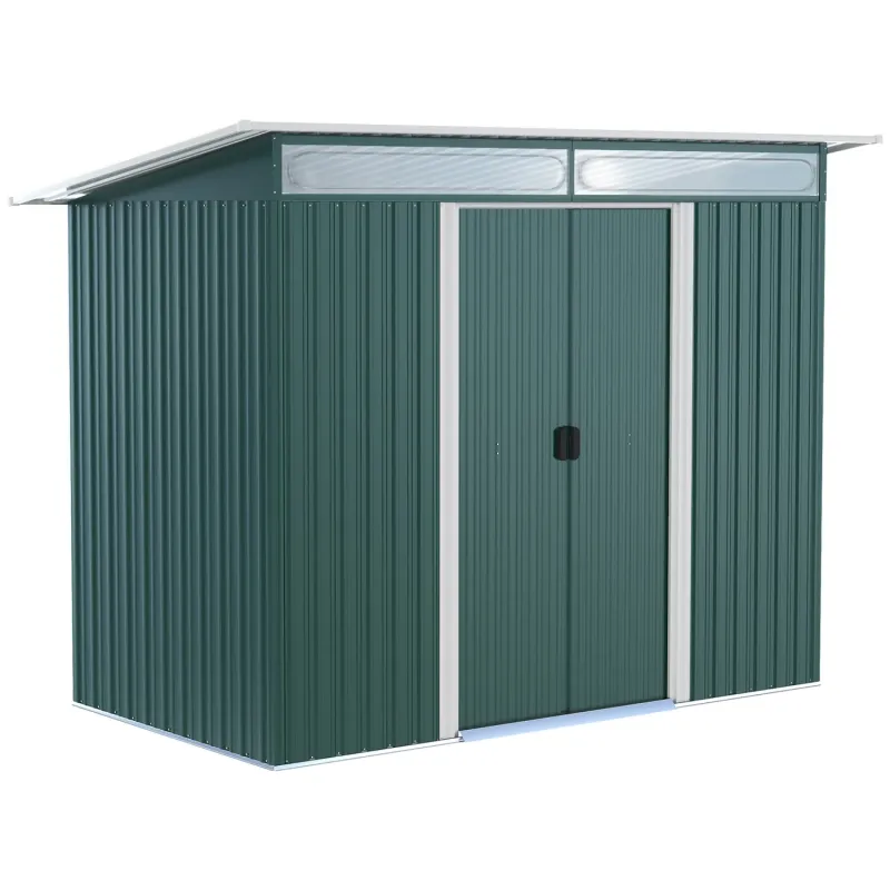  8.5 x 4ft Metal Garden Shed with Lightsky Panels and Double Sliding Doors - Green