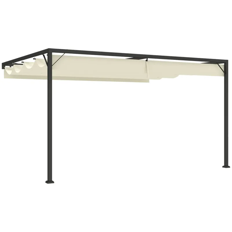  4 x 3m Wall-Mounted Pergola with Retractable Canopy - Cream