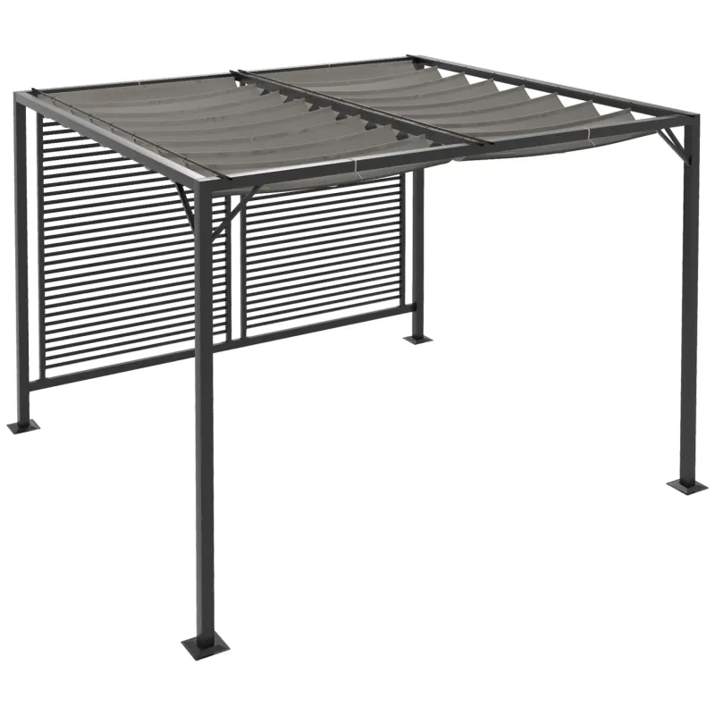  3 x 2.8m Metal Garden Pergola with Retractable Canopy - Grey