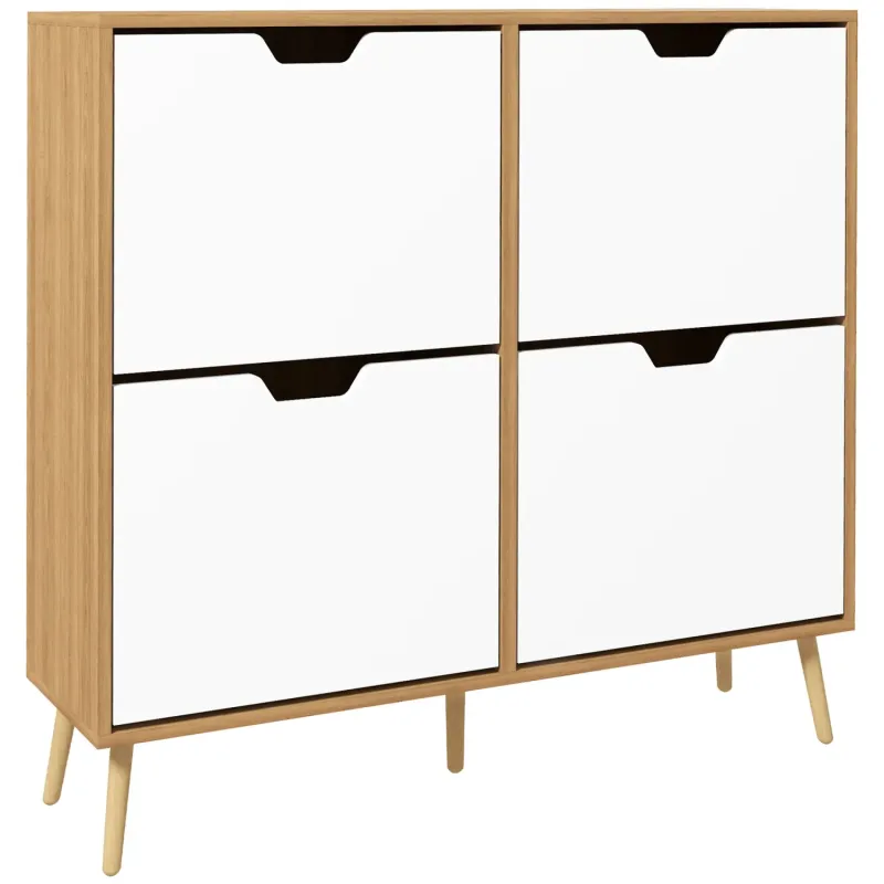 4 Drawer Shoe Storage Cabinet for 16 Pairs - Natural & White