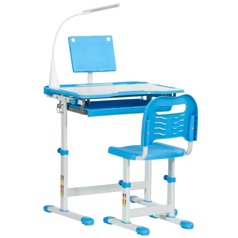 Kids Adjustable Study Desk and Chair Set with USB Lamp - Blue