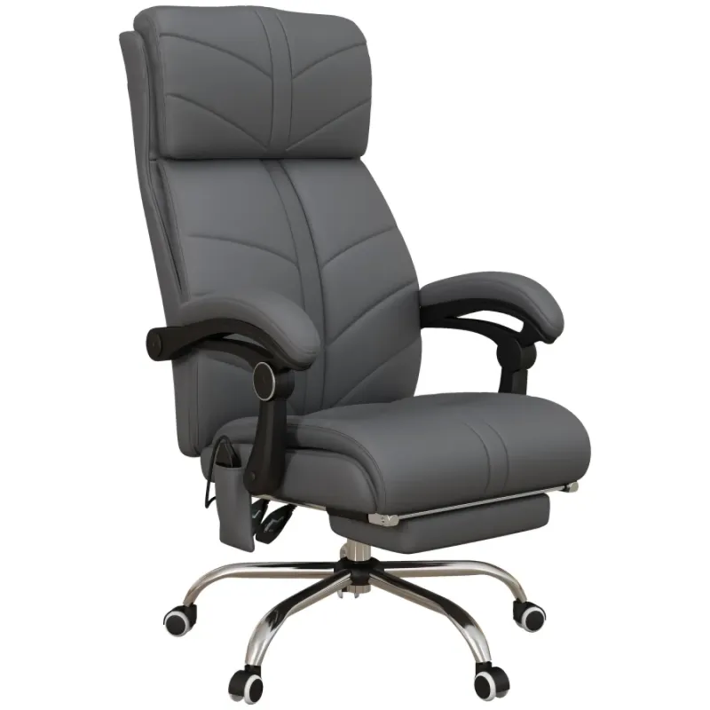 High Back Massage Office Chair with Heat and Footrest - Grey