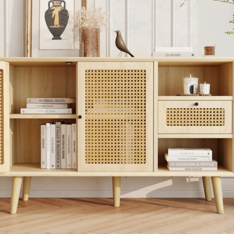 120cm Modern Light Wood Sideboard with Woven Door Detail