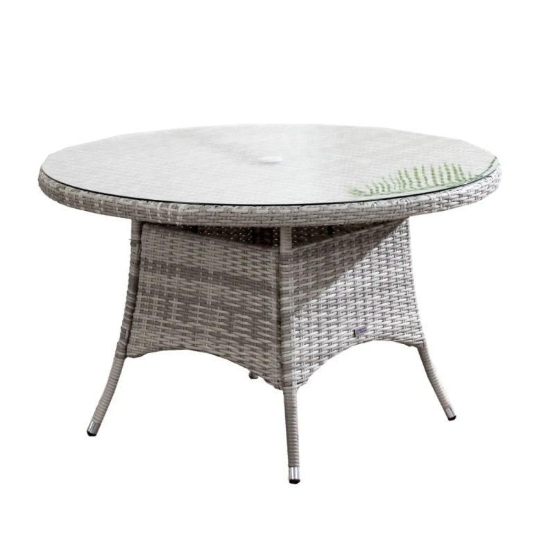 4 Seater Round Rattan Outdoor Dining Table, 120cm - Whitewash