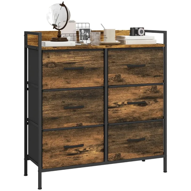 Rustic 6 Drawer Fabric Chest of Drawers - Rustic Brown
