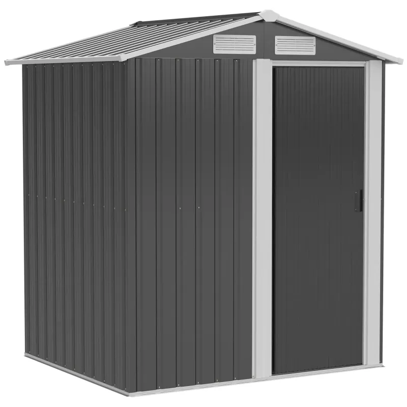  5 x 4ft Metal Garden Storage Shed with Sliding Door and Foundation Kit - Grey