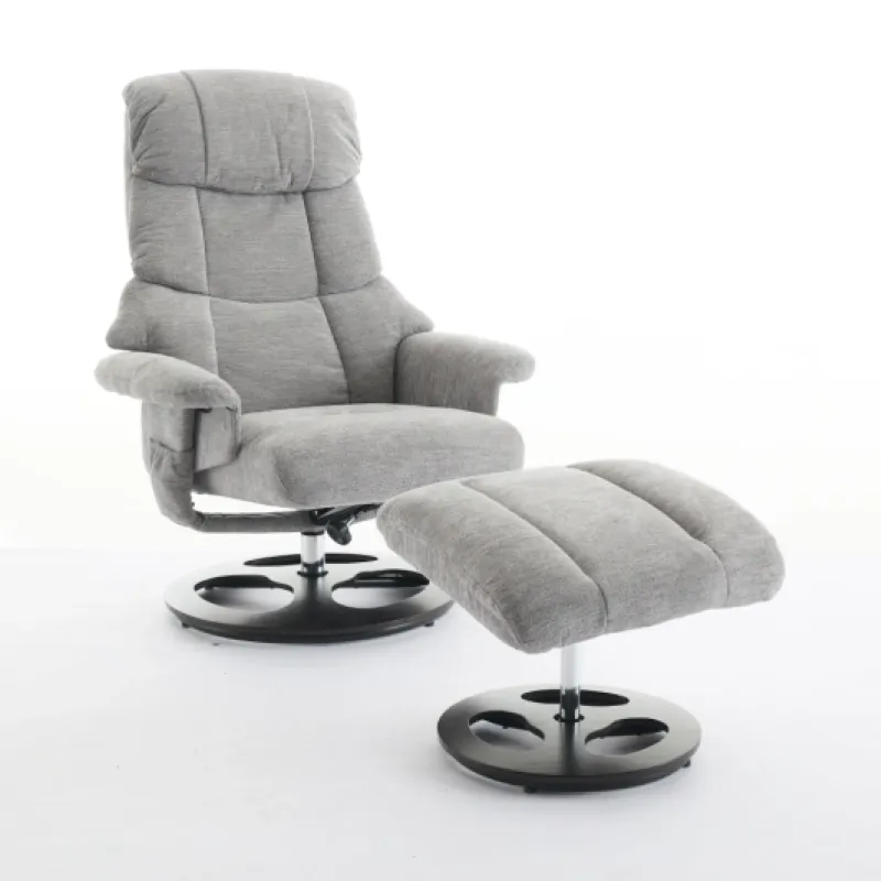 Grey Chenille Swivel Massage Recliner Chair with Matching Ottoman Footstool