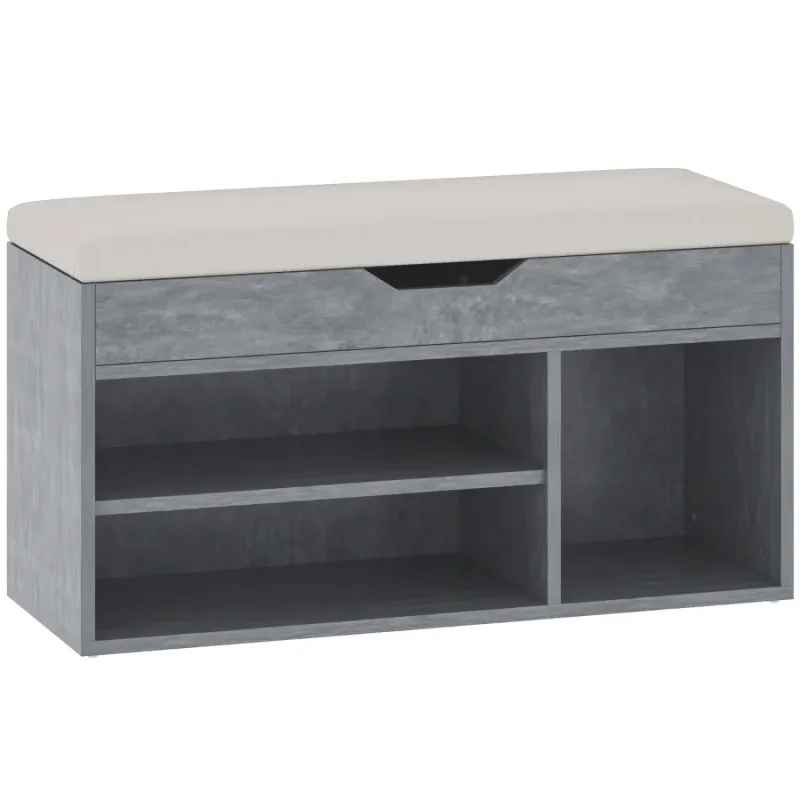 Grey Wood Effect Shoe Storage Bench with Padded Seat