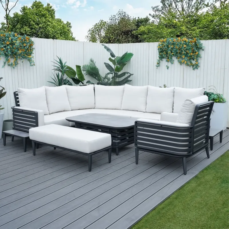 Aurel 9-Seater Modular Aluminium Corner Garden Sofa Set - 9 Pieces