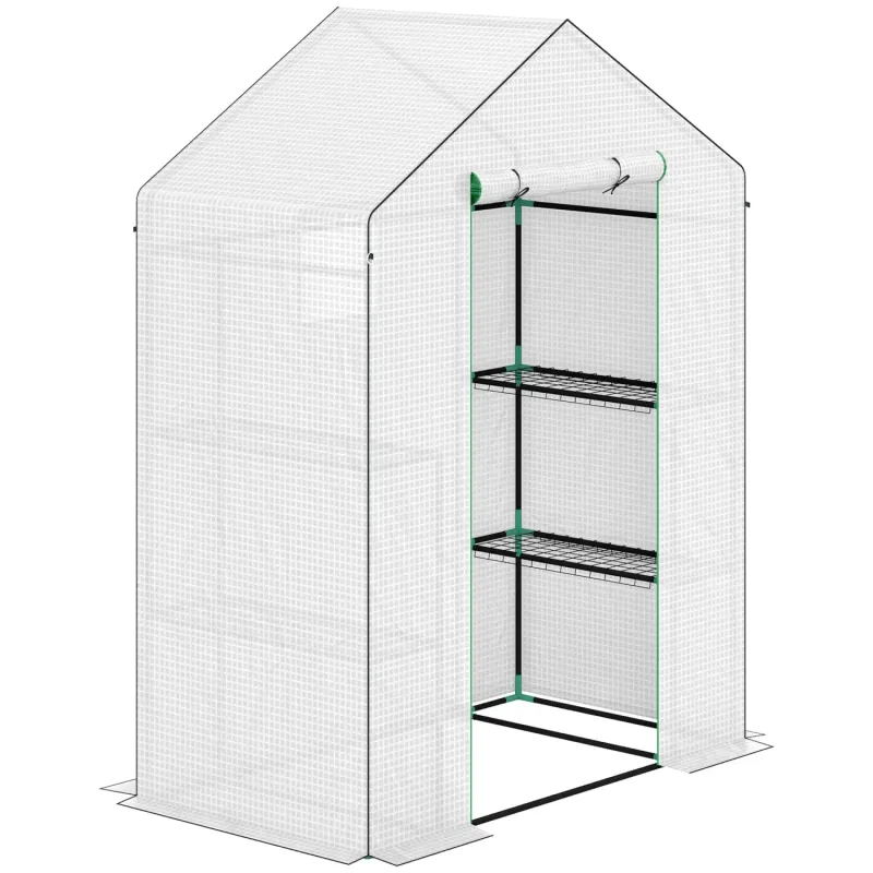 143 x 74cm Walk-In Greenhouse with 8 Shelves - White
