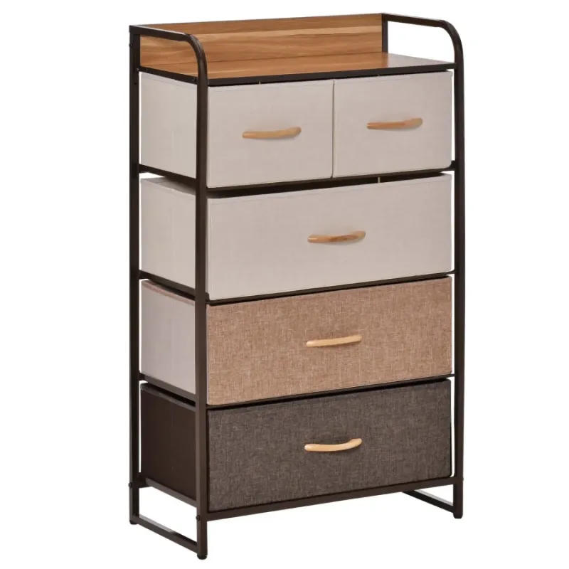 5-Drawer Storage Tower with Steel Frame and Wood Top
