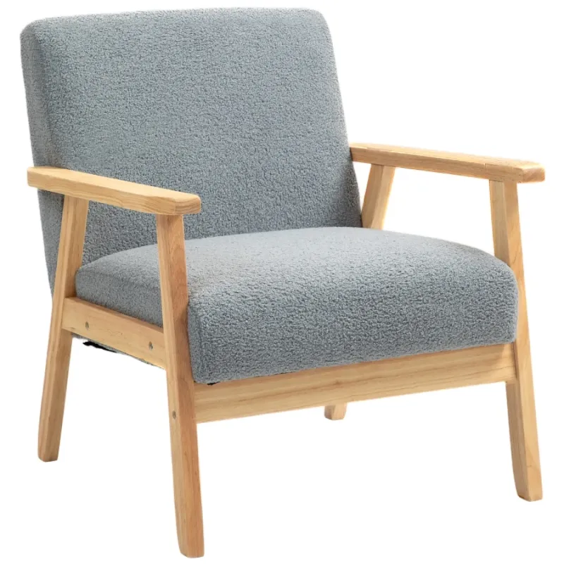 Wood Frame Accent Chair with Cashmere Cushions - Grey