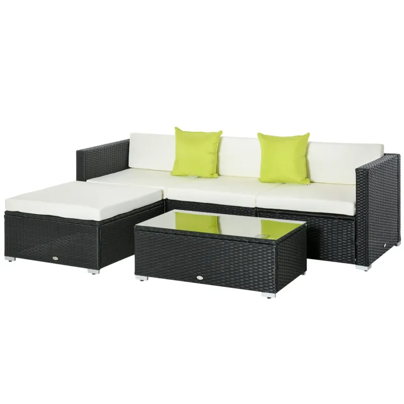  4-Seater Modular Rattan Garden Furniture Set with Coffee Table - Black