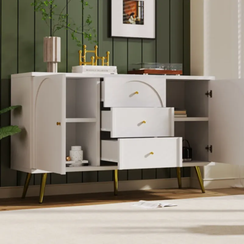 140cm Cream White Sideboard with Arched Drawer Fronts and 3 Drawers