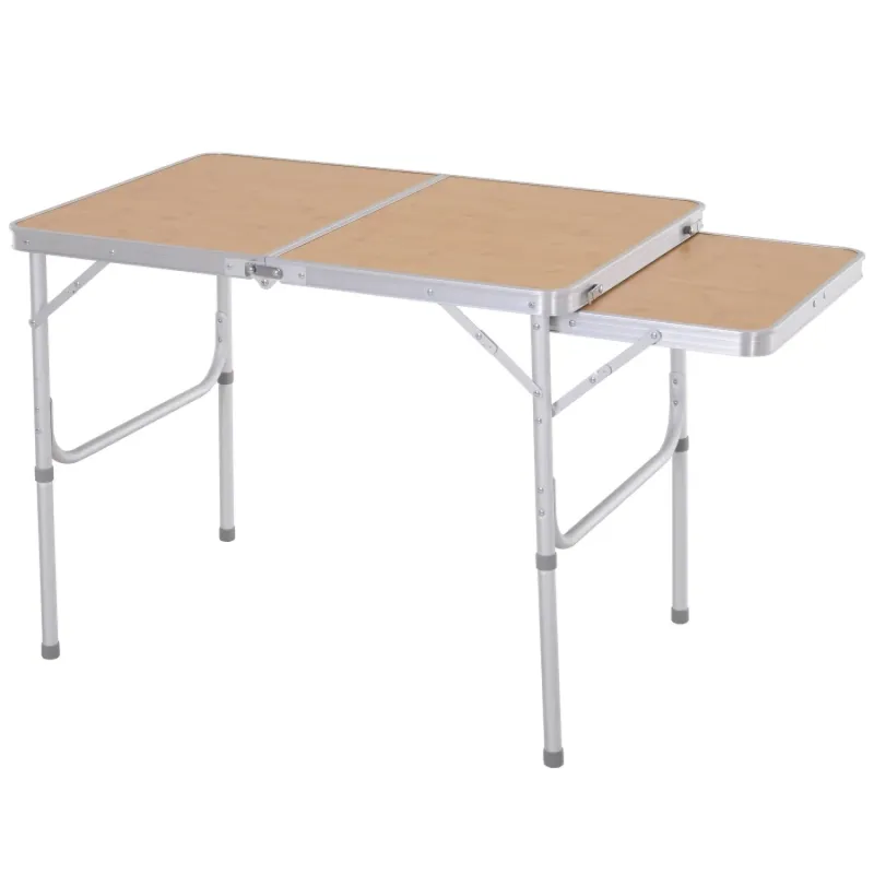3ft Aluminium Folding Camping Table with Pull-Out Side Table - Light Oak