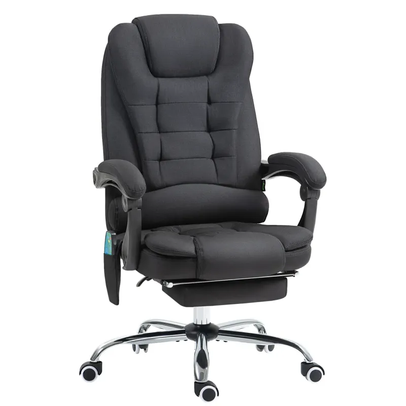 Executive Six-Point Massage Office Chair with Heat and Footrest - Black
