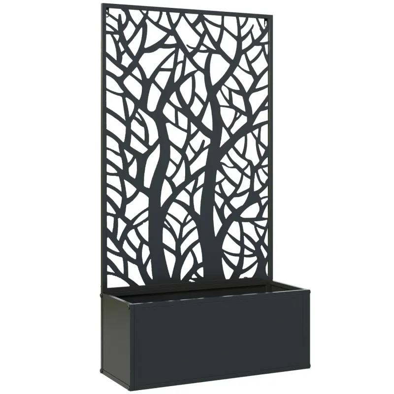 Metal Raised Garden Bed with Trellis and Privacy Screen - 113 x 61cm