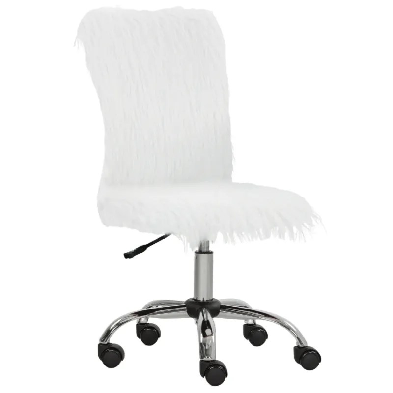 White Plush Armless Swivel Desk Chair with Adjustable Height