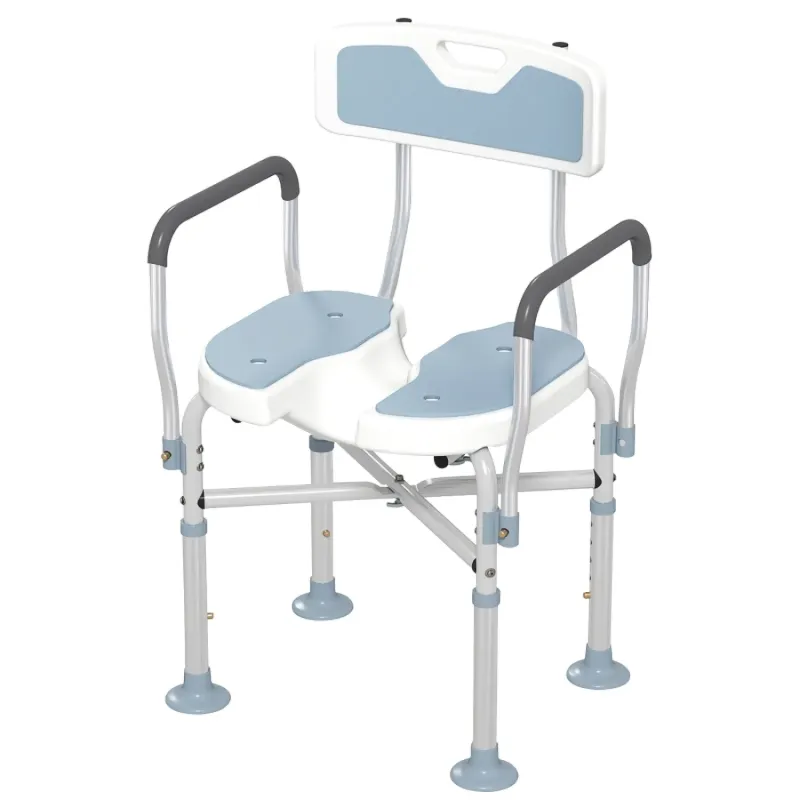 Aluminium Shower Chair with Padded U-Shaped Seat - Light Blue