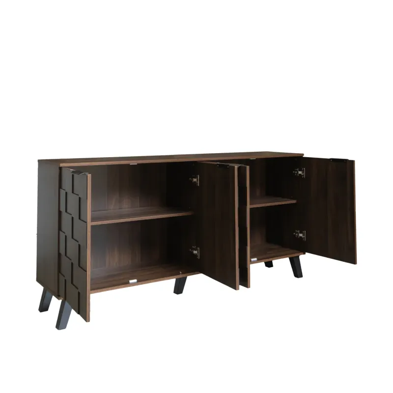 Textured Wood Grain Sideboard, 150cm, in Natural Wood Color, with Soft-Close Hinges and 4 Doors