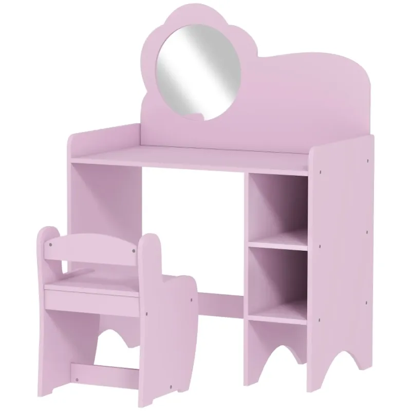 AIYAPLAY Kids' 2-in-1 Dressing Table and Stool Set with Flower Mirror - Purple