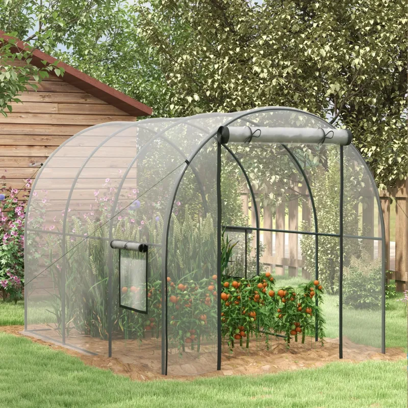  3 x 2m Walk-In Polytunnel Greenhouse with Steel Frame and Mesh Windows