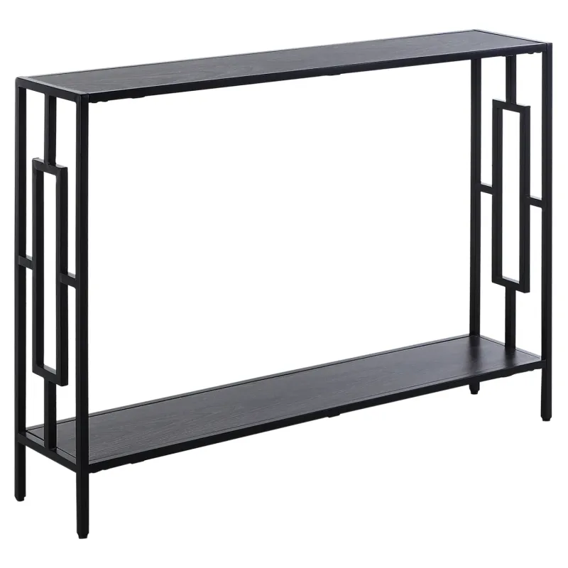 Industrial Two-Tier Console Table with Art-Deco Square Frame - Grey and Black