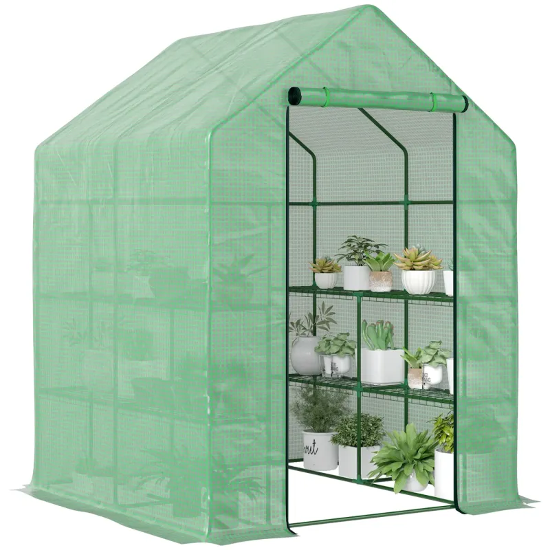 143 x 138cm Walk-In Greenhouse with Shelves - Green