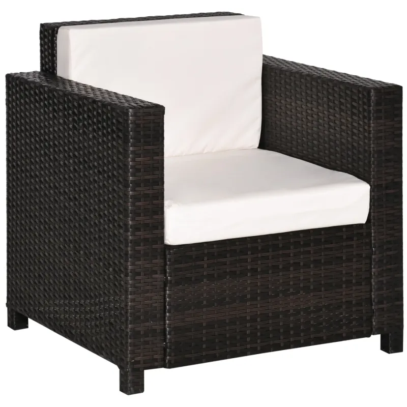 Brown Rattan Garden Armchair with 10cm Thick Cushion