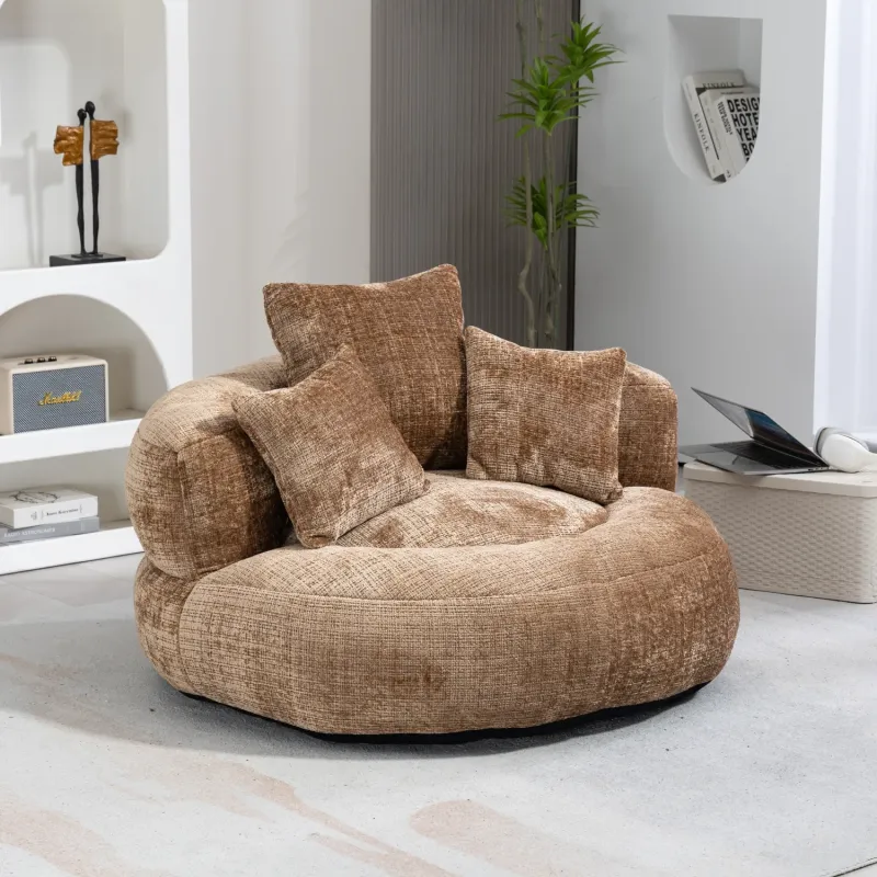 COOLMORE High Back Chenille Bean Bag Chair - Coffee Brown Memory Foam Lounger
