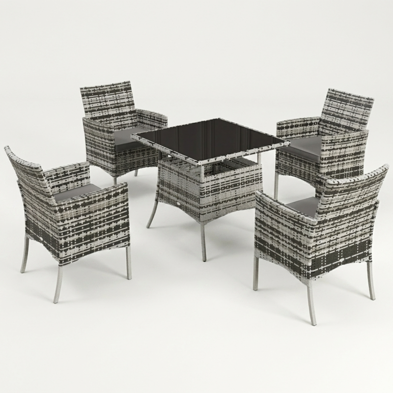 Rattan Outdoor 4 Seater Dining Set, 4 Seater Set, in Mixed Grey, with a Square Table & Padded Cushions
