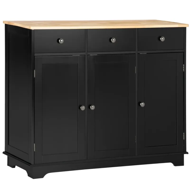 Black Sideboard with Solid Rubberwood Top and Adjustable Internal Shelving