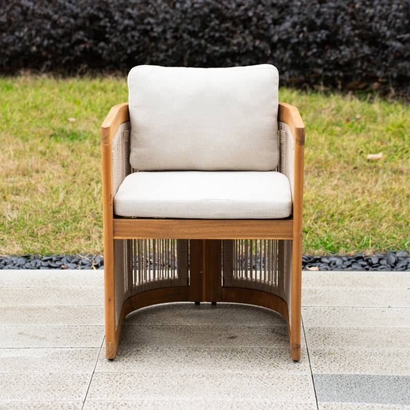 Caven Solid Acacia Wood Outdoor Dining Chair with Olefin Cushion
