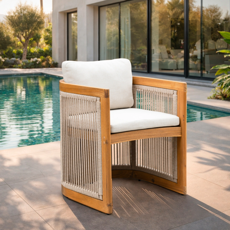 Caven Solid Acacia Wood Outdoor Dining Chair with Olefin Cushion