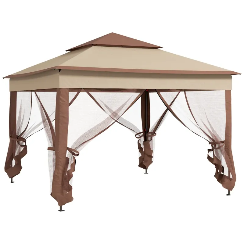 3.25 x 3.25m Pop Up Gazebo with Double Roof and Insect Netting - Khaki